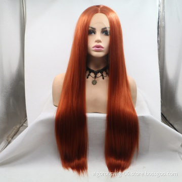 Vigorous mono long red premium high quality straight wholesale black women synthetic hair wigs with lace front